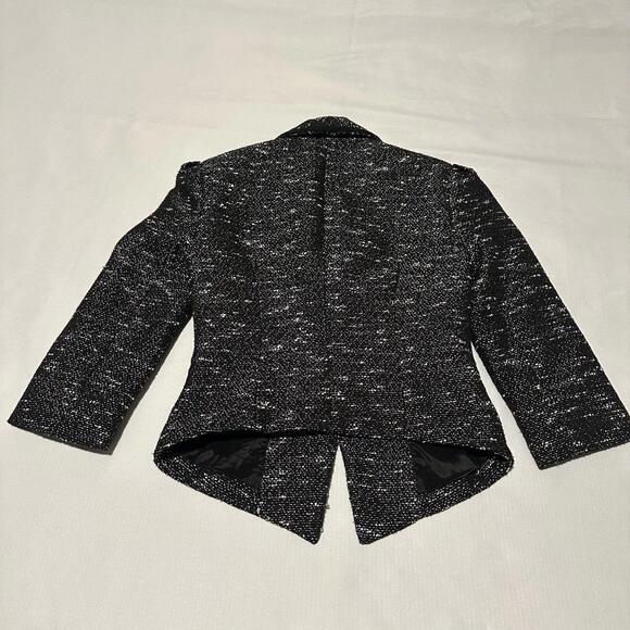 Bebe Tweed Blazer Jacket Sz 00 Black With White Specks 3/4 Sleeve Contrast Trim - Picture 11 of 12
